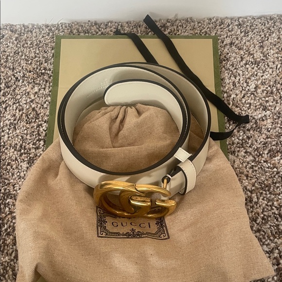 Gucci Light Beige Belt with Gold GG Buckle